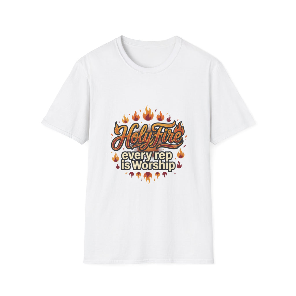 Holy Fire T-Shirt — "Every Rep is Worship" Faith Workout Tee