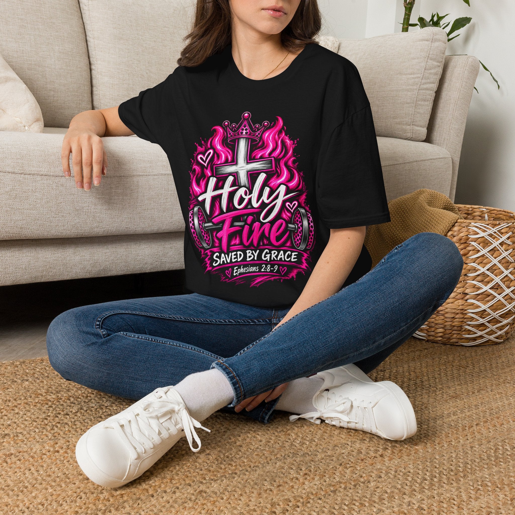 Christian T-Shirt — "Holy Fire" Saved by Grace (Ephesians 2:8) Graphic Tee