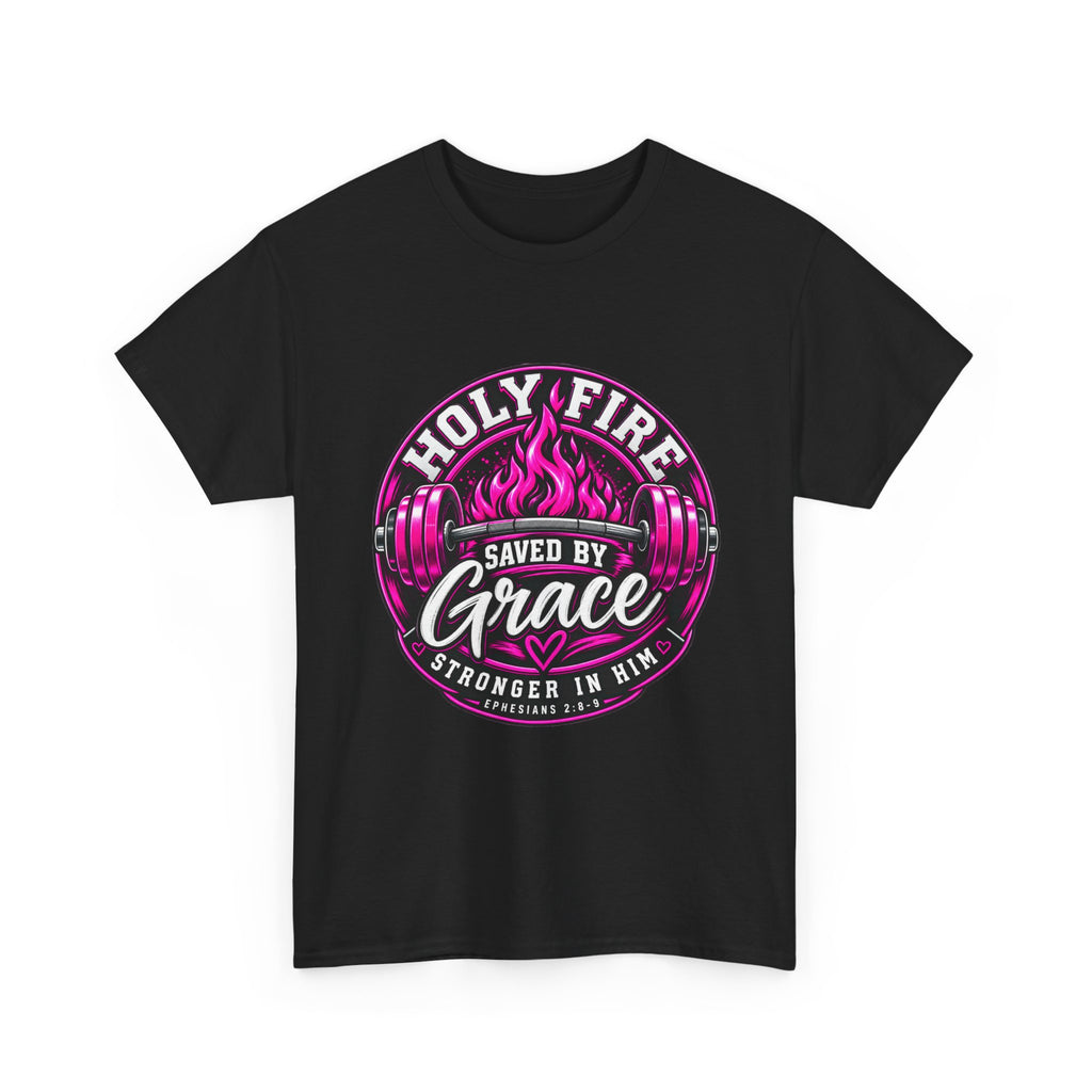 Holy Fire 'Saved by Grace' T-Shirt — Christian Faith Tee (Ephesians 2:8-9)
