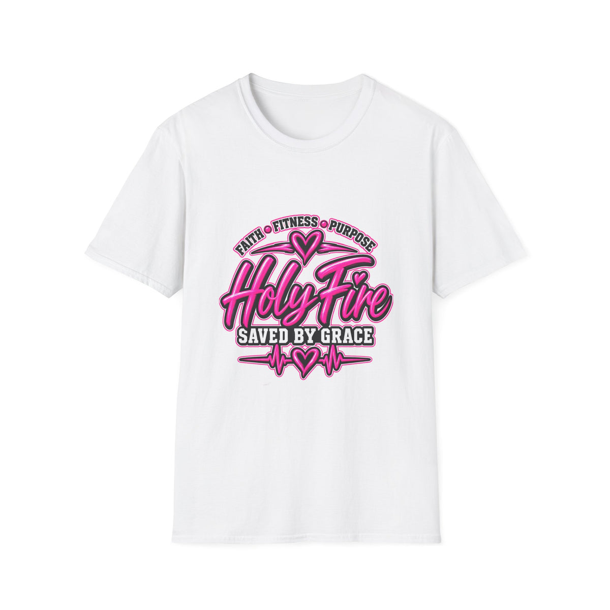 Holy Fire T-Shirt — Faith, Fitness & Purpose "Saved by Grace" Graphic Tee