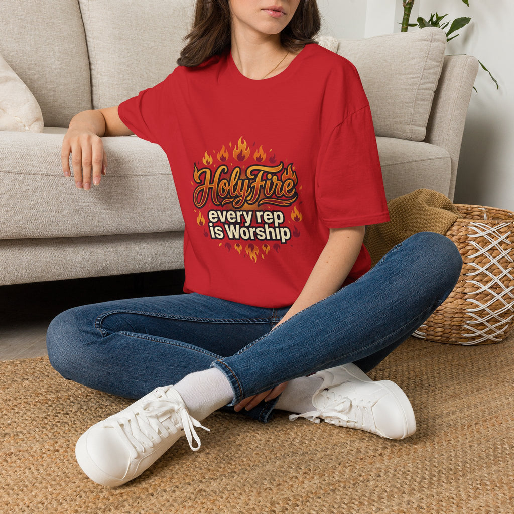 Holy Fire T-Shirt — "Every Rep is Worship" Faith Workout Tee