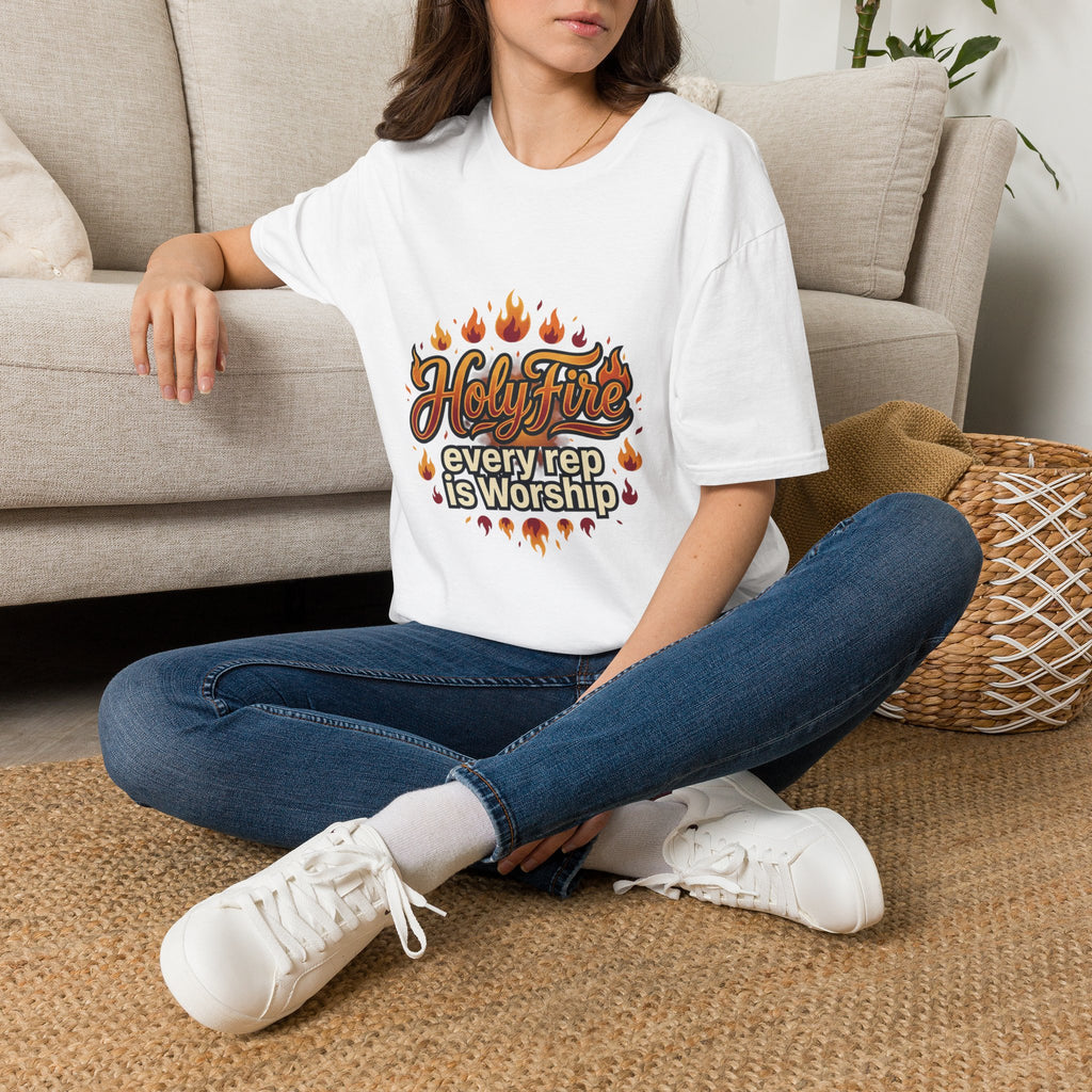 Holy Fire T-Shirt — "Every Rep is Worship" Faith Workout Tee