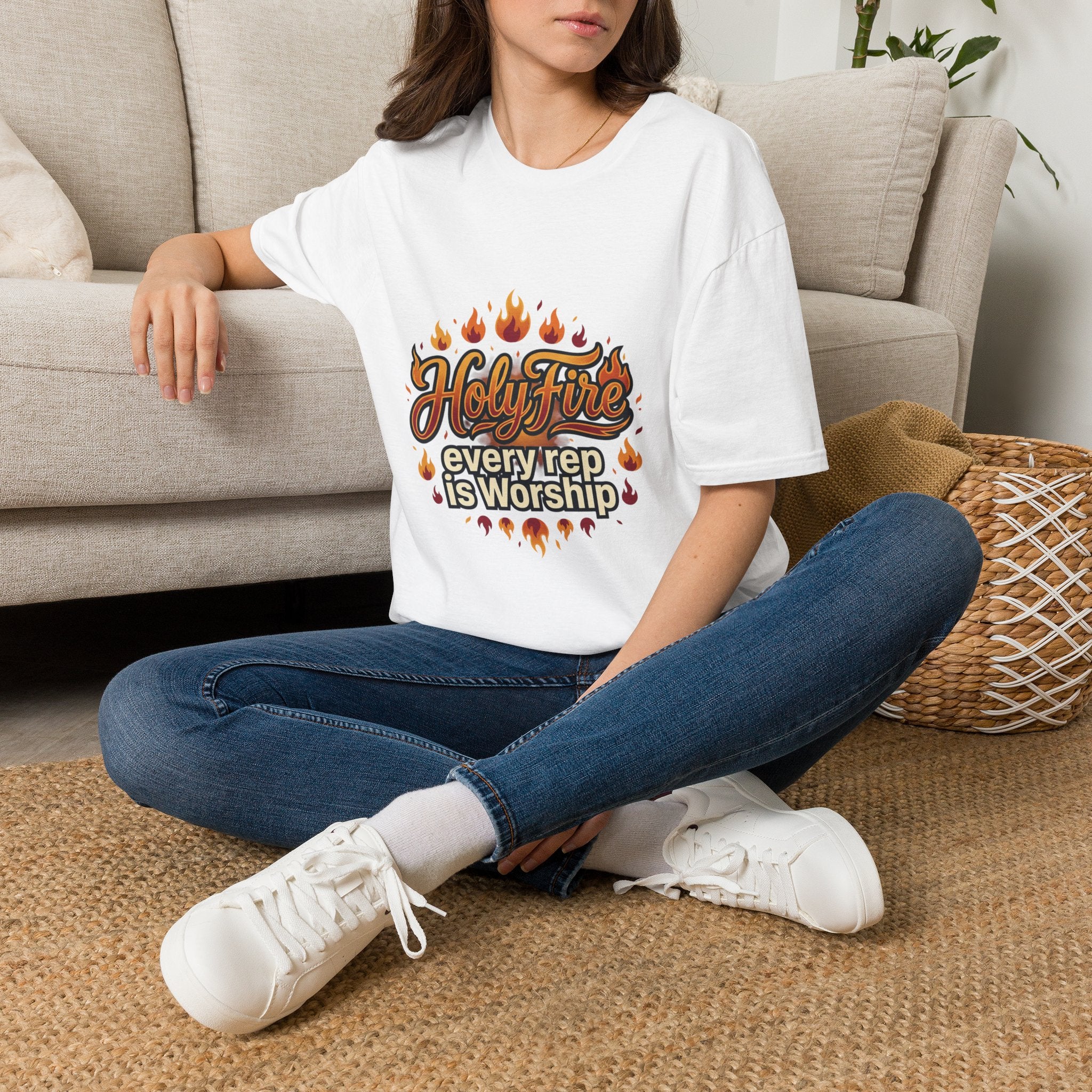 Holy Fire T-Shirt — "Every Rep is Worship" Faith Workout Tee