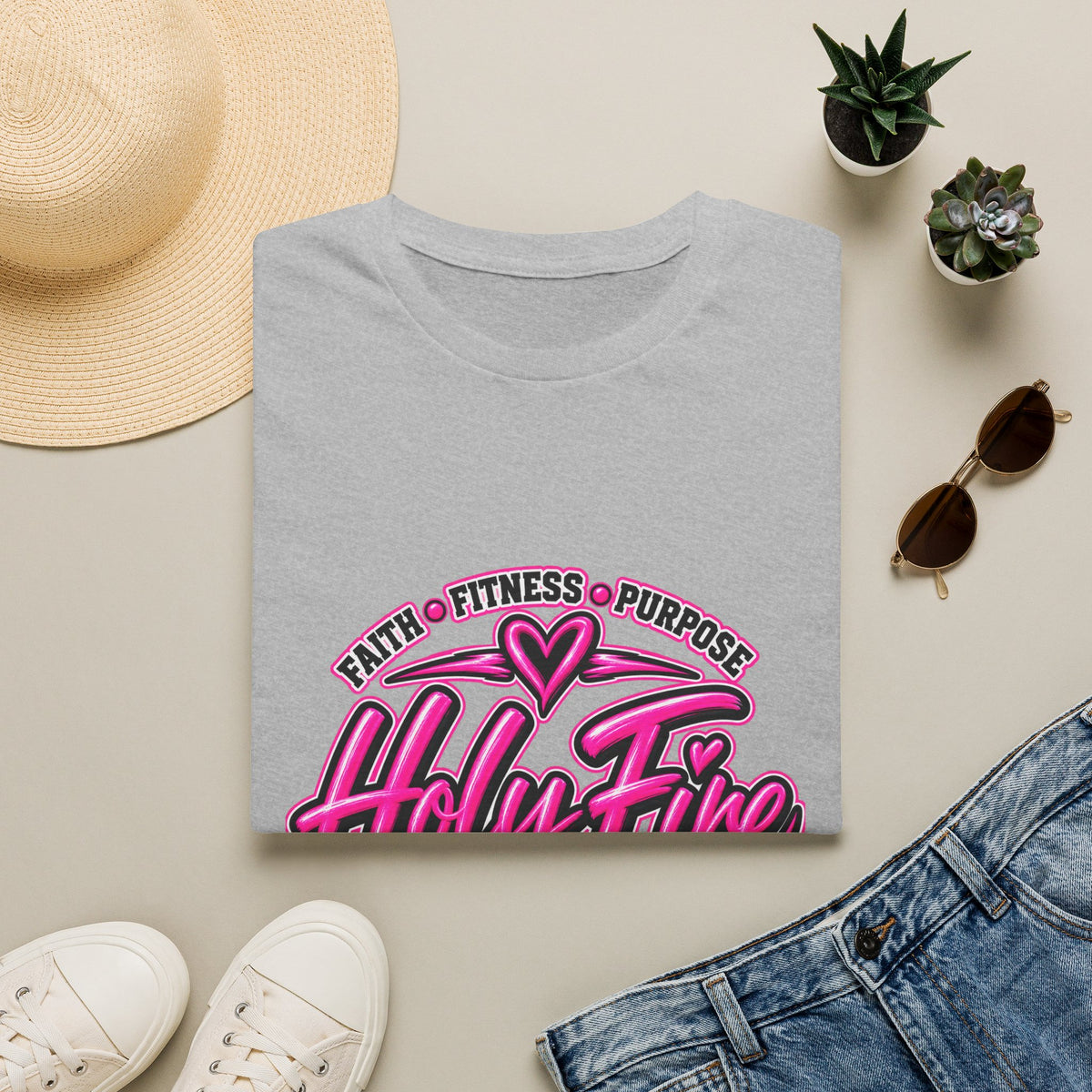 Holy Fire T-Shirt — Faith, Fitness & Purpose "Saved by Grace" Graphic Tee