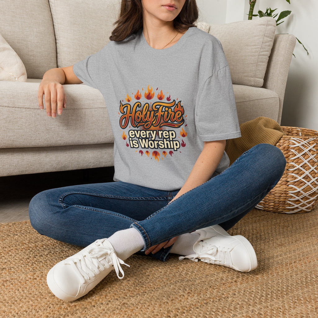 Holy Fire T-Shirt — "Every Rep is Worship" Faith Workout Tee