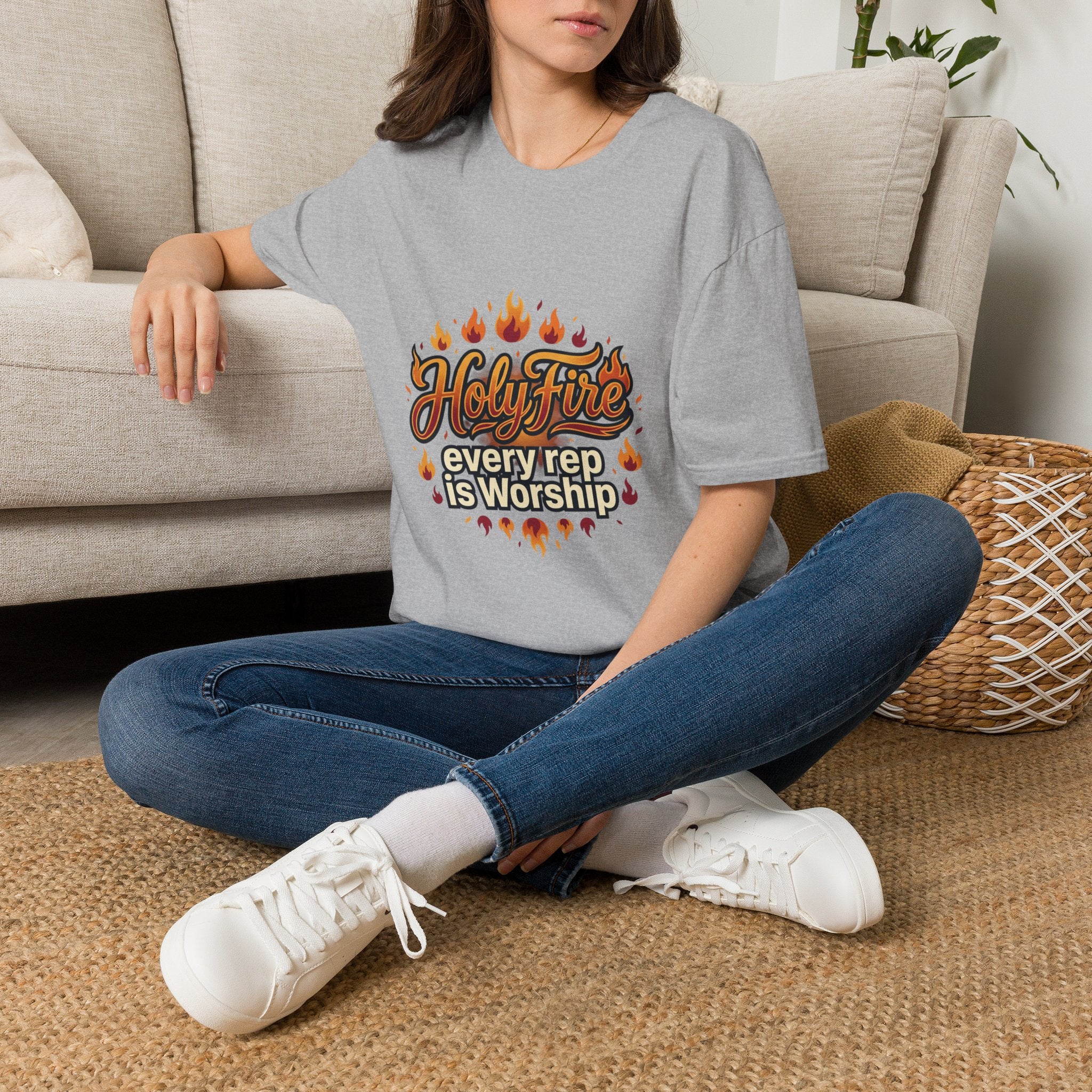 Holy Fire T-Shirt — "Every Rep is Worship" Faith Workout Tee
