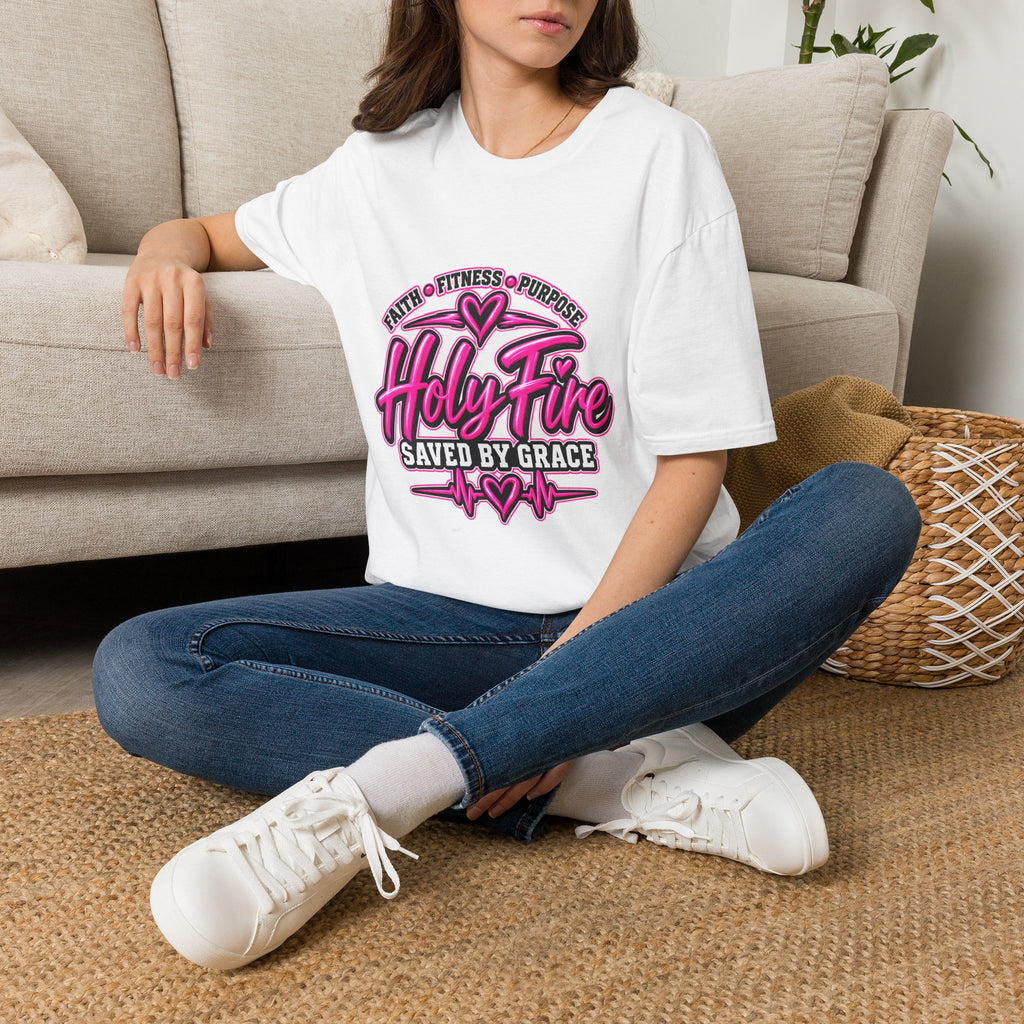 Holy Fire T-Shirt — Faith, Fitness & Purpose "Saved by Grace" Graphic Tee