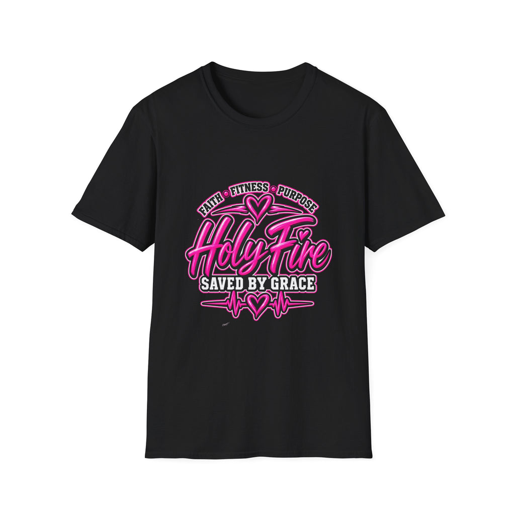 Holy Fire T-Shirt — Faith, Fitness & Purpose "Saved by Grace" Graphic Tee