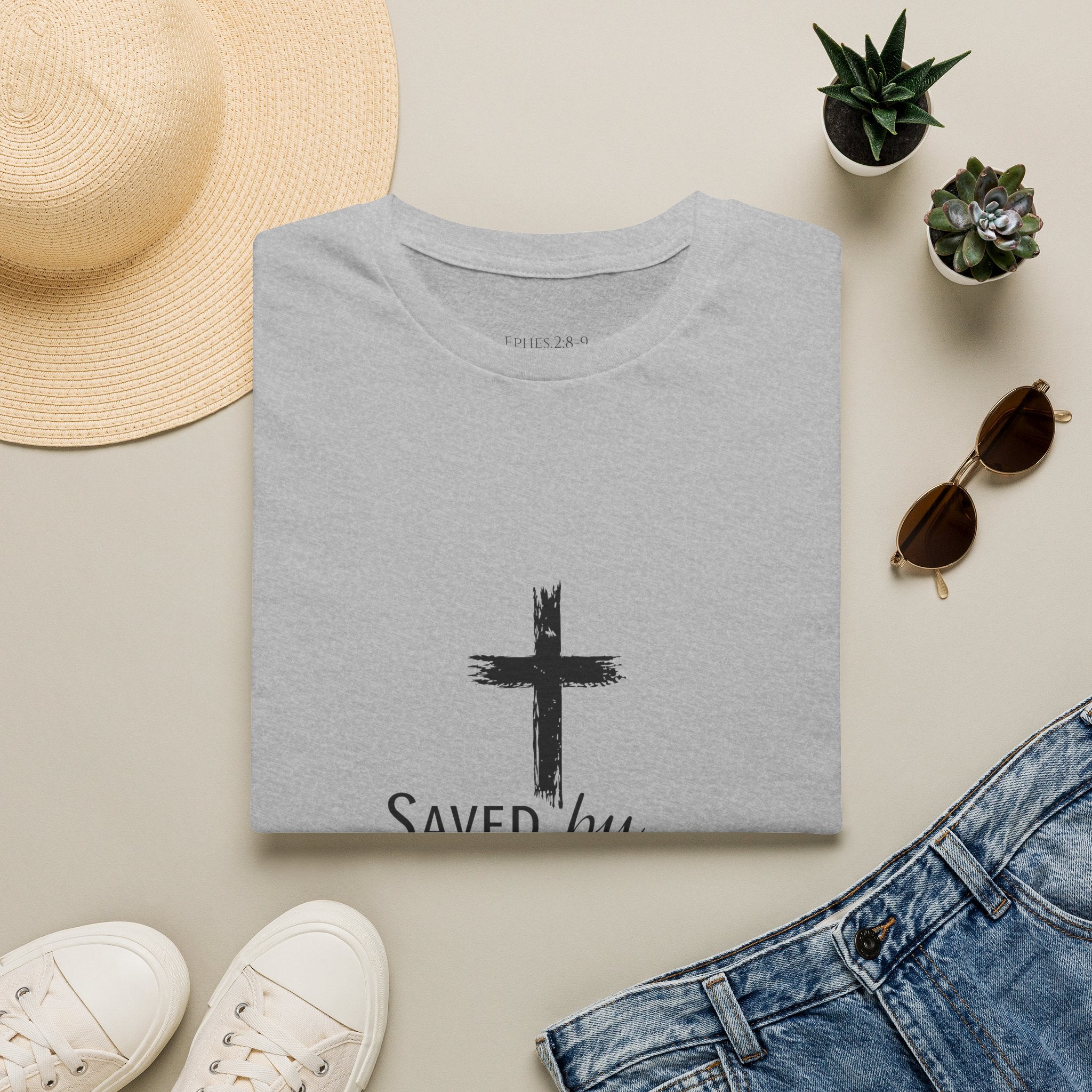 Christian 'Saved by Grace' T-Shirt - Inspirational Cross Faith Tee