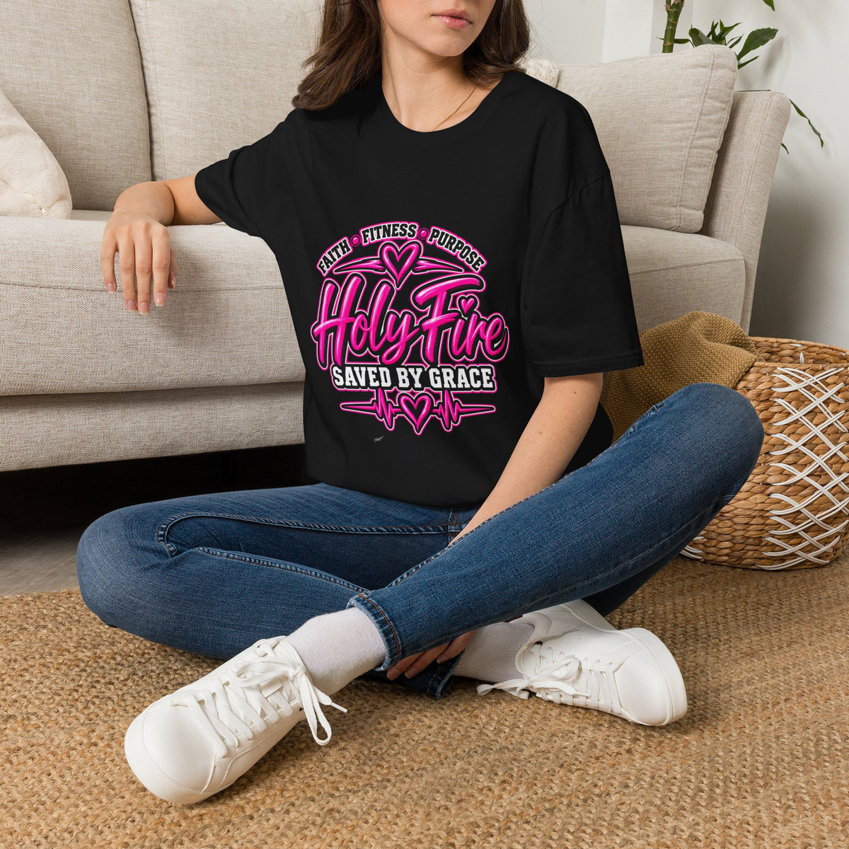 Holy Fire T-Shirt — Faith, Fitness & Purpose "Saved by Grace" Graphic Tee