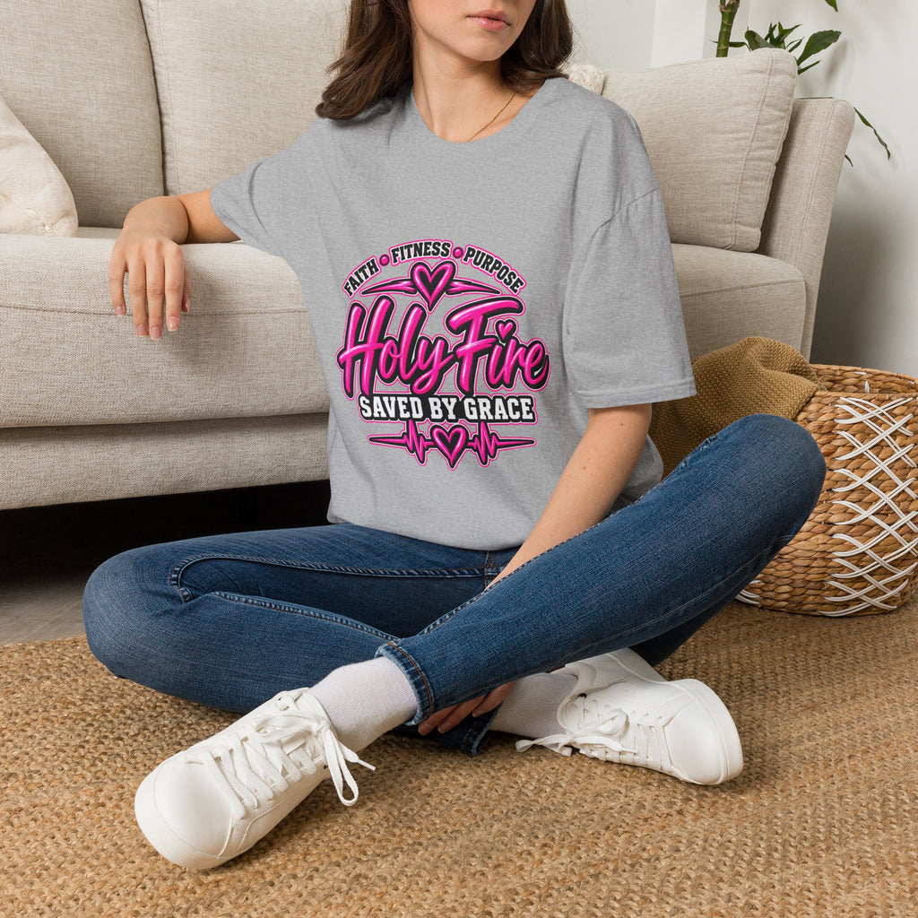Holy Fire T-Shirt — Faith, Fitness & Purpose "Saved by Grace" Graphic Tee