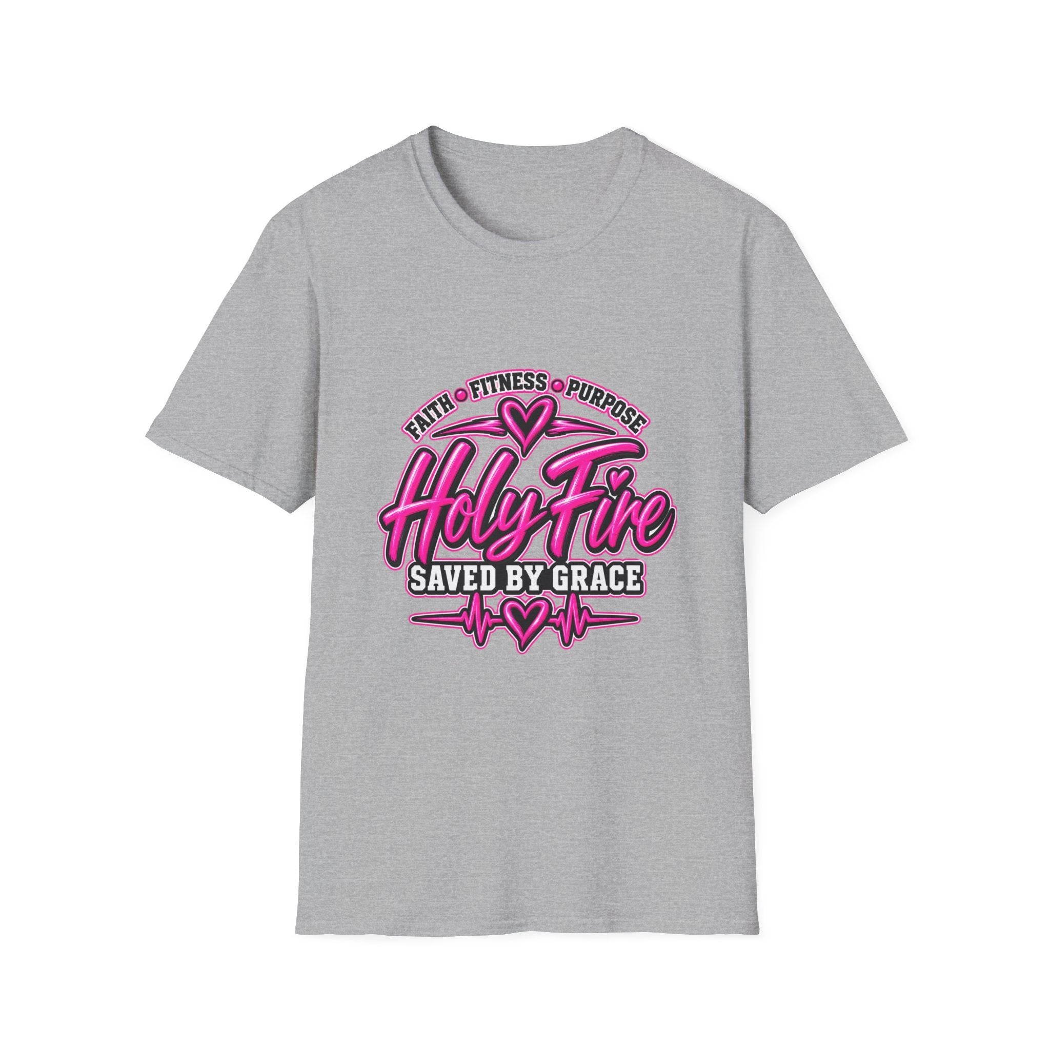 Holy Fire T-Shirt — Faith, Fitness & Purpose "Saved by Grace" Graphic Tee