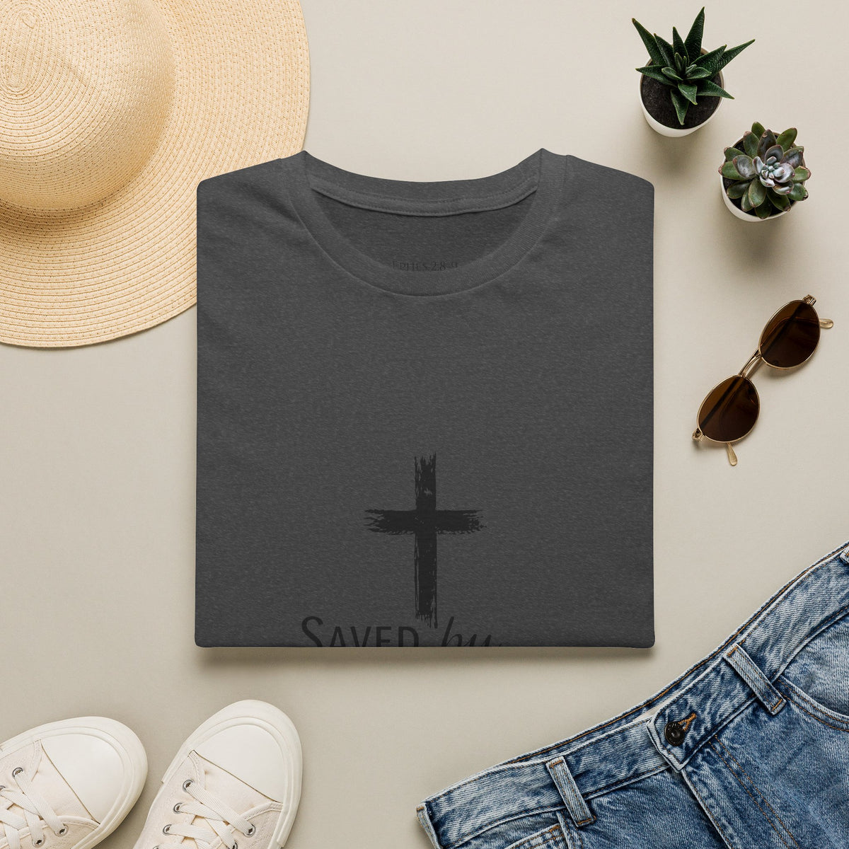 Christian 'Saved by Grace' T-Shirt - Inspirational Cross Faith Tee