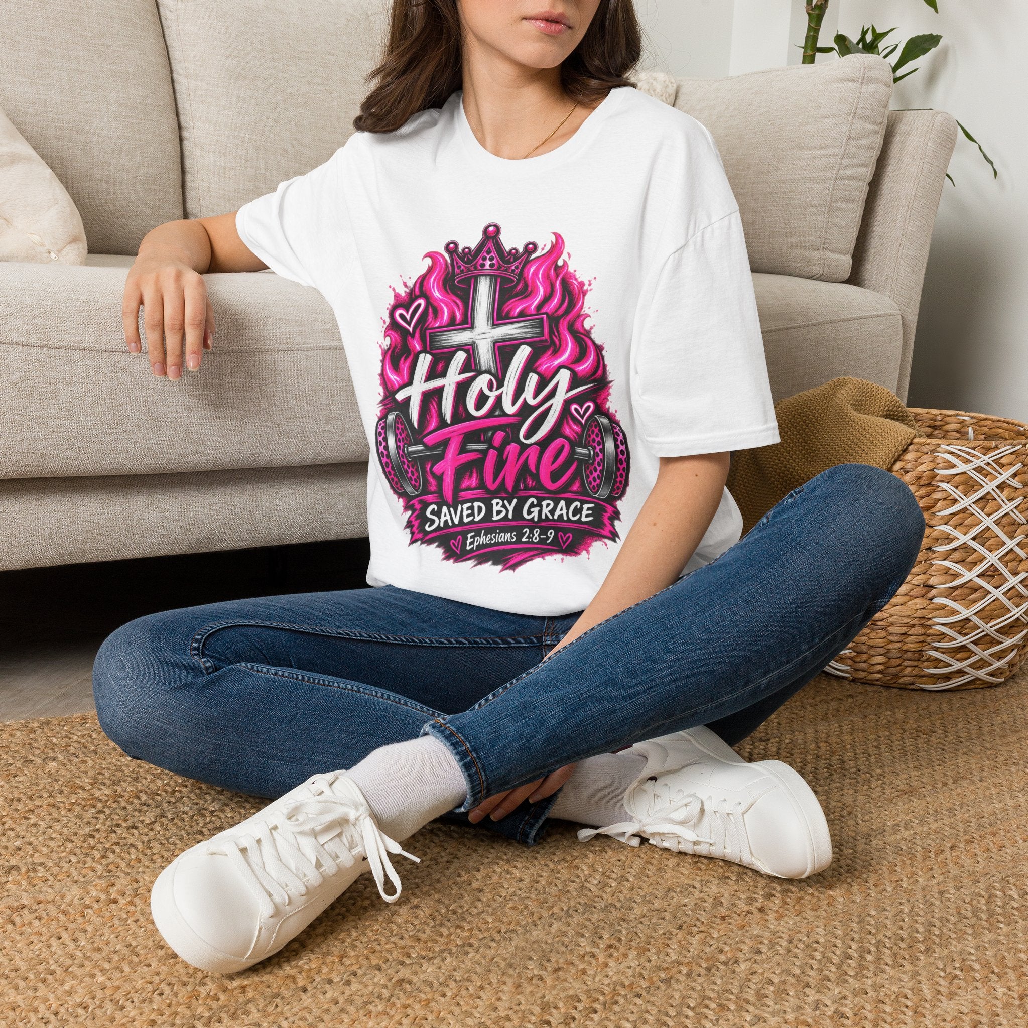 Christian T-Shirt — "Holy Fire" Saved by Grace (Ephesians 2:8) Graphic Tee