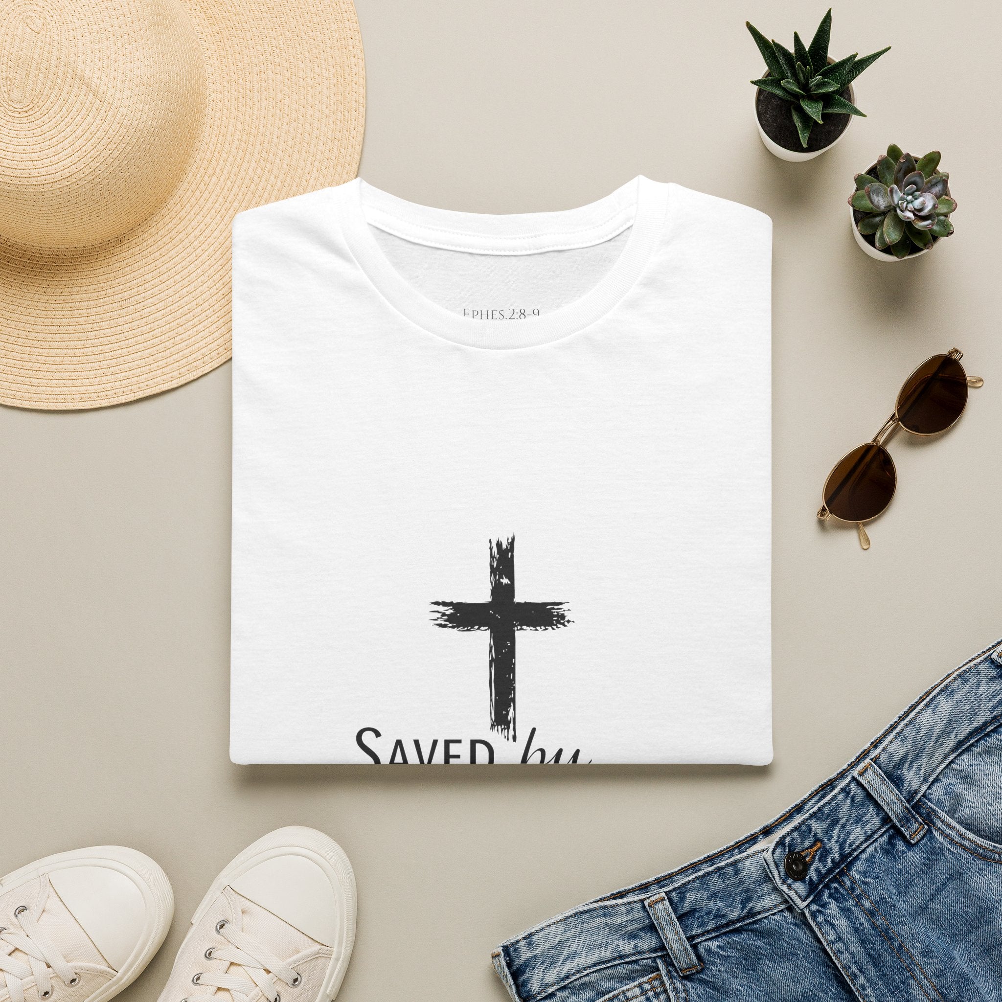 Christian 'Saved by Grace' T-Shirt - Inspirational Cross Faith Tee
