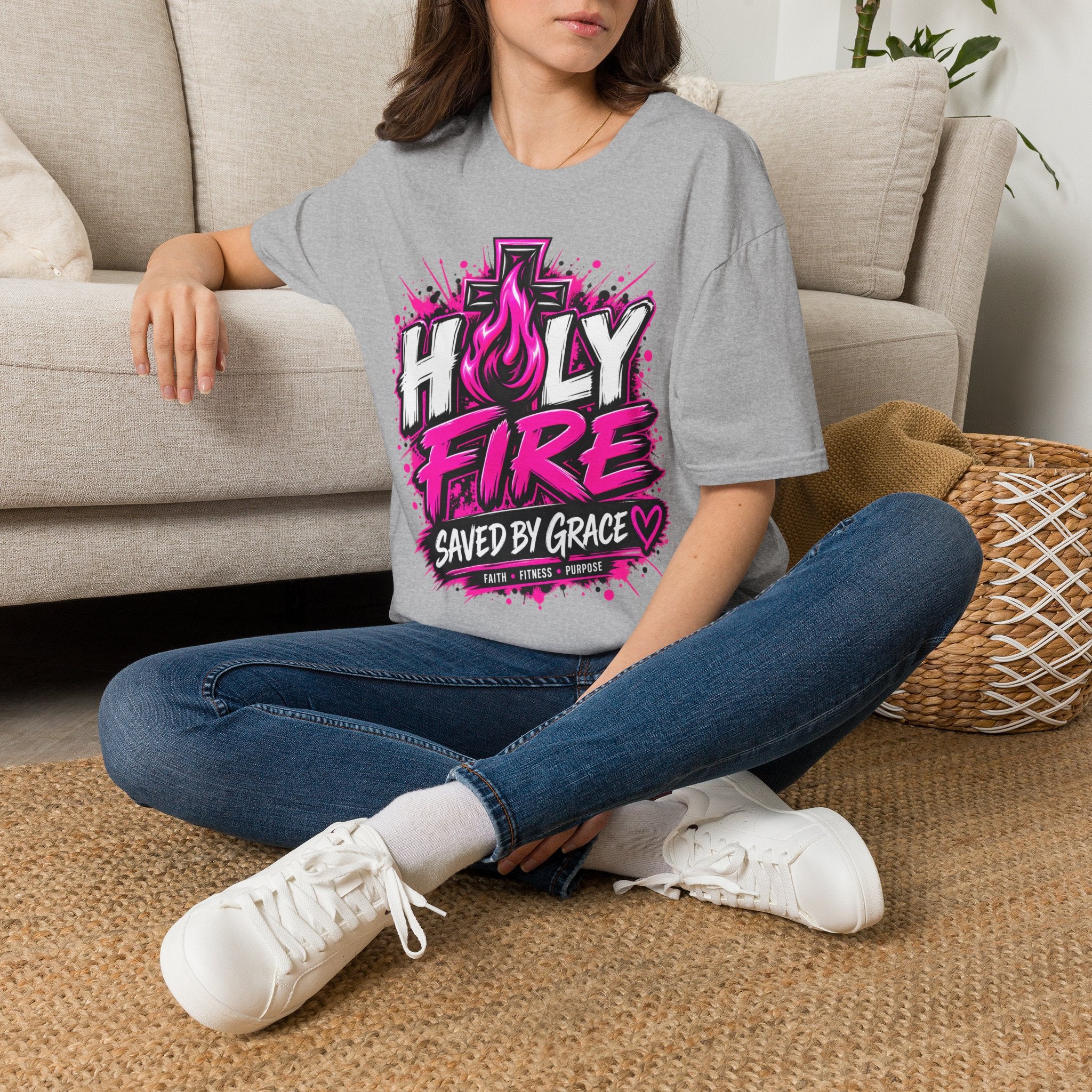 Holy Fire T-Shirt — "Saved by Grace" Christian Faith Tee